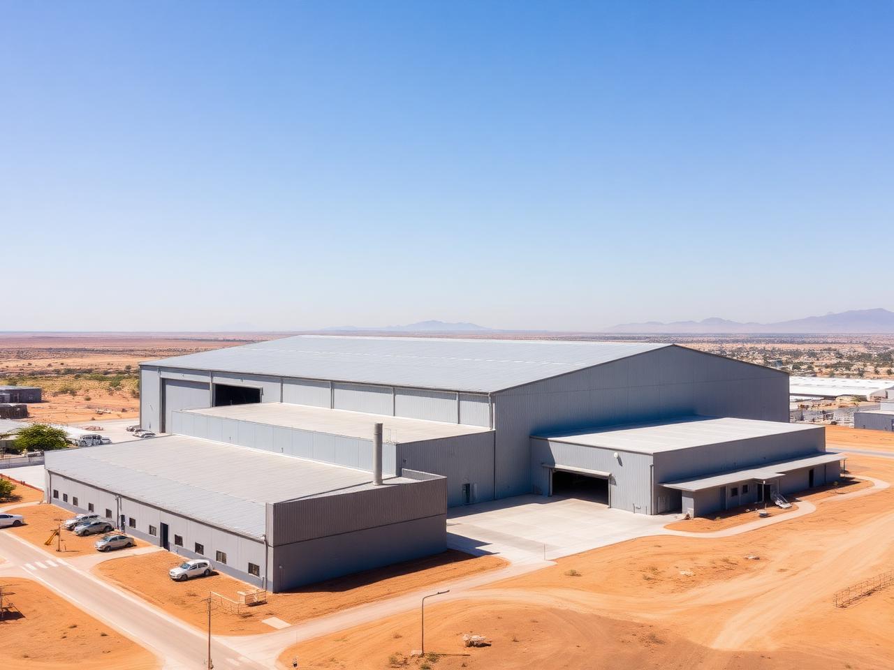 Commercial warehouse roof with large-span metal sheeting
